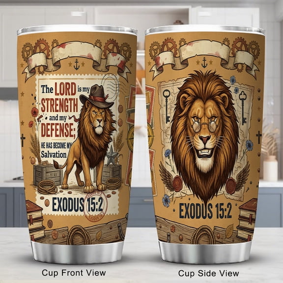 Lion Tumbler 20oz Vacuum Insulated Coffee Mug Spiritual Strength Art Gift