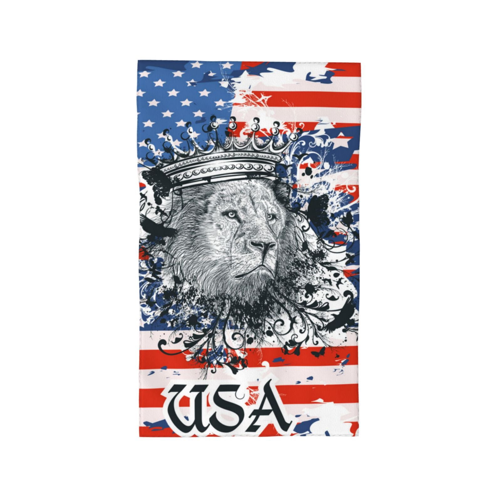 Lion USA Flag 27.5" x 16" Ultra Soft Hand Towel, Face Wash Cloth for Bathroom, Gym, Travel, Pool