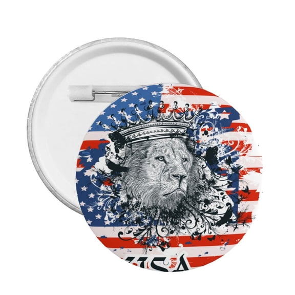 Lion USA Flag Round Button Pin Badge 5PCS Pinback Buttons Lapel Pin for Jacket, Backpack, Hat, Party Favor, Gift