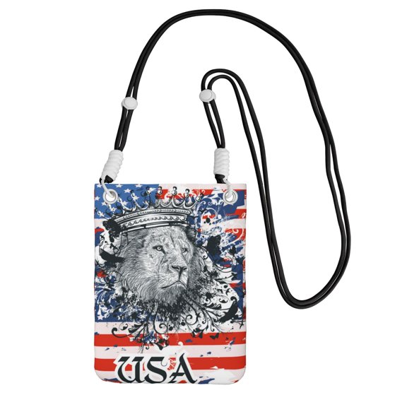 Lion USA Flag Small Crossbody Phone Bag, Cell Phone Purse with Adjustable Removable Strap, Mini Travel Shoulder Pouch