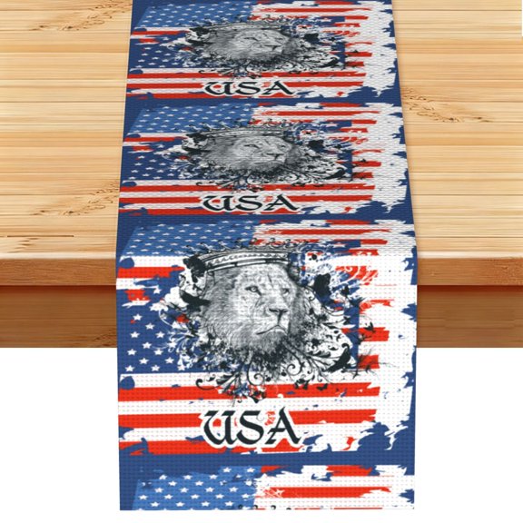 Lion USA Flag Table Runner 13x72 Inch for Dining Table Kitchen Wedding Party Decor Fireplace Mantle