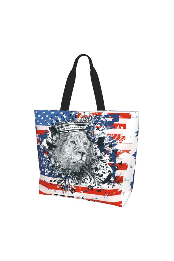 Lion USA Flag Women Reusable Bag Large Shoulder Handbag Top Handle Purse Tote