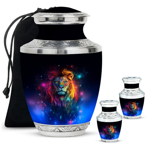 Lion Urn, Memorial Jar for Ladies, Tribute Vessel for Men, Commemorative Urns for Loved Ones, Keepsake Holder for Remains, Large Ash Container (Size - 10inch 1Pcs, 3inch 2Pcs)