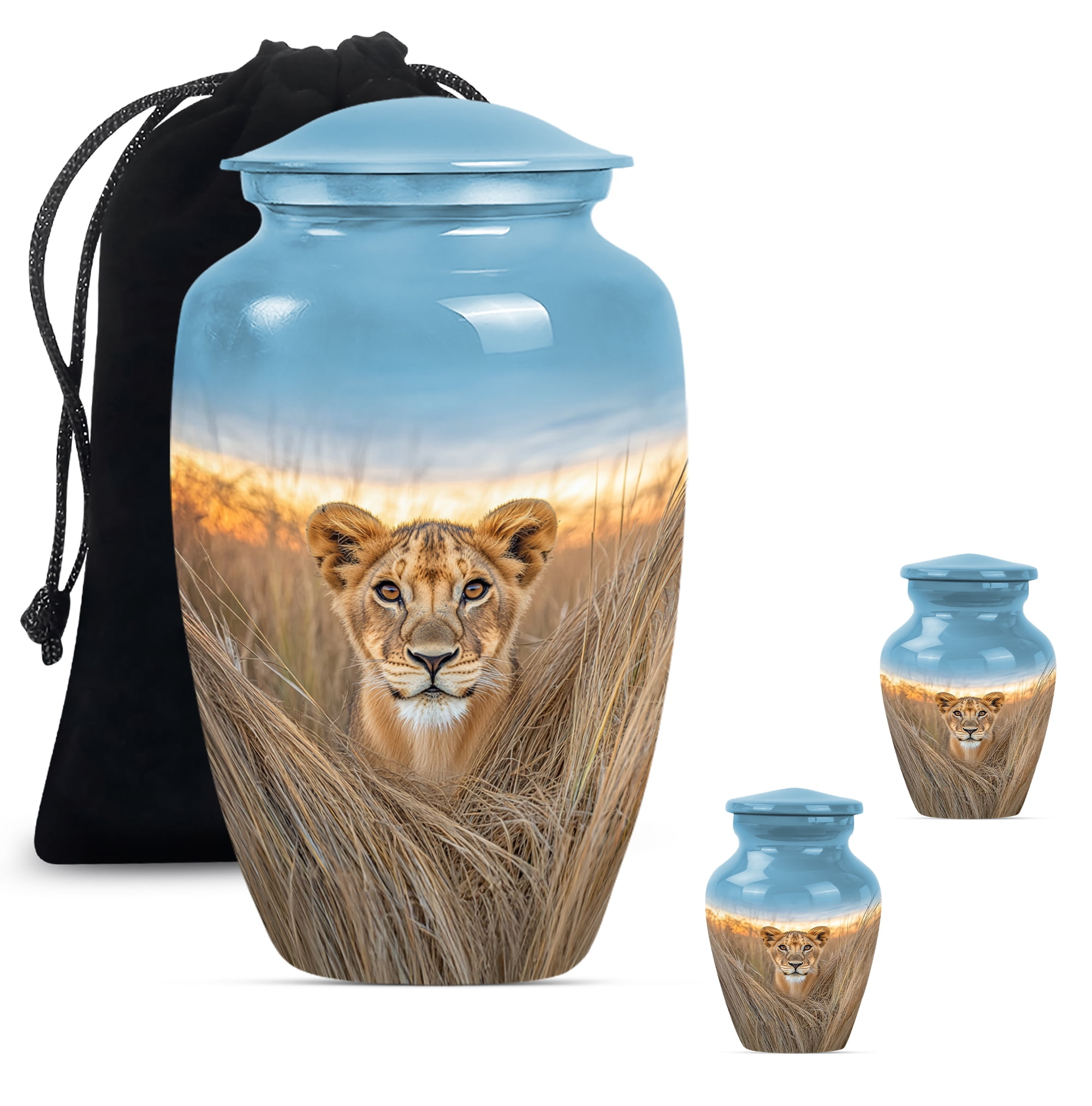 Lion Urn, Urns for Human Ashes Adult man, Funeral Cremation Urns For Ashes Adult, Urn for Ashes for Women, Cremation Urns for Women, mini Urn(Size - 10inch 1Pcs, 3inch 2Pcs)