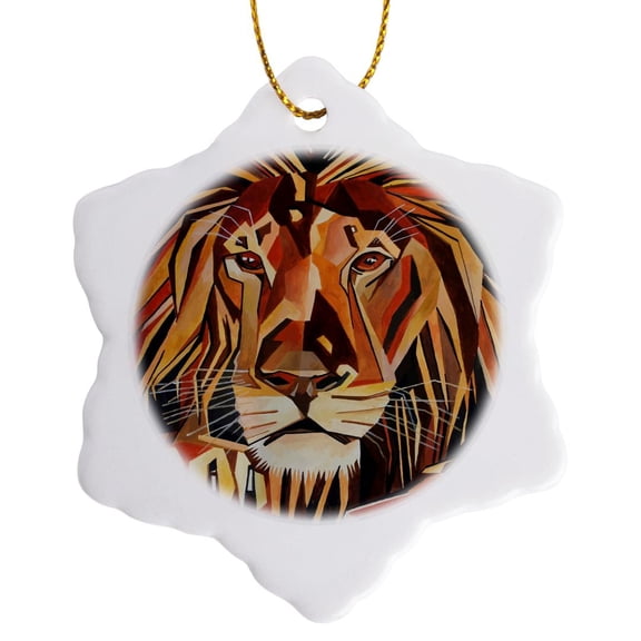 3drose, Lion Vector in Cubist Style, 3 inch Snowflake Porcelain Ornament