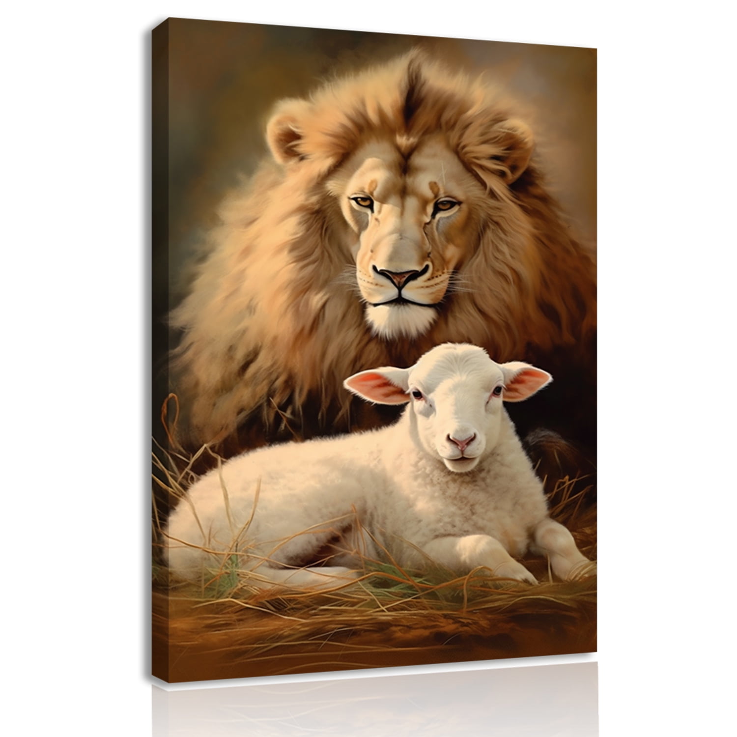 Lion Wall Art Jesus Christian Wall Decor Lion of Judah Canvas Prints Lamb of God Poster Rustic Animals Pictures Bible Religious Paintings Artwork for Living Room Bedroom Home Decorations