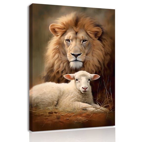 Lion Wall Art Jesus Christian Wall Decor Lion of Judah Canvas Prints Lamb of God Poster Rustic Animals Pictures Bible Religious Paintings Artwork for Living Room Bedroom Home Decorations