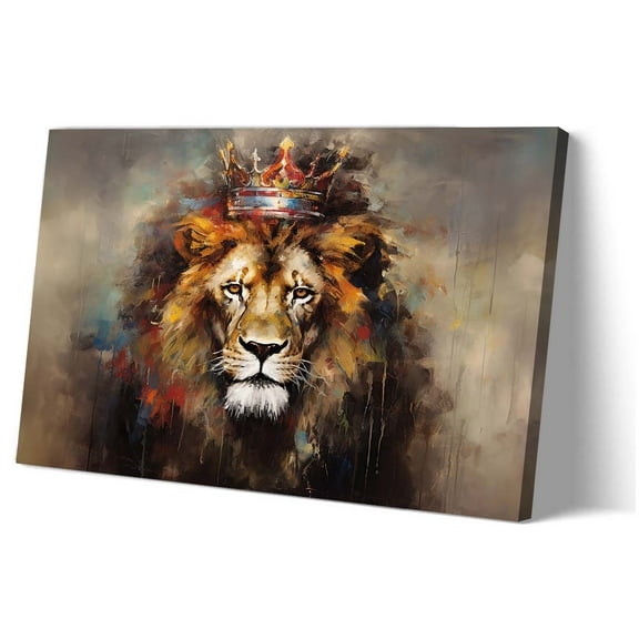 Lion Wall Art with A Crown Poster Decoration Vertical Pictures Painting Canvas Set Prints for Bathroom Artwork Picture for Hallway Modern Decorative