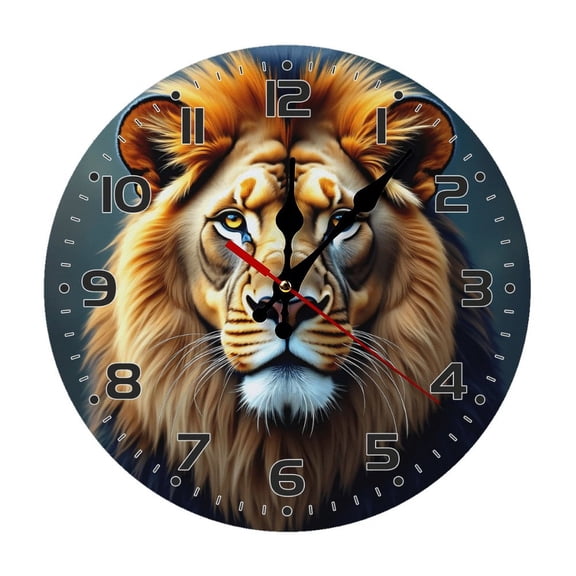 Lion Wall Clock 10 Inch Silent Non Ticking Round Clock Decoration for Living Room Kitchen Bedroom Bathroom Office Classroom