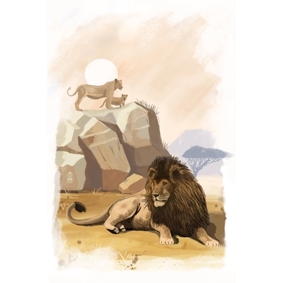 Lion, Watercolor (9x12 Wall Art Print, Home Decor)