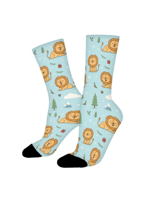 Lion Wild Portrait Funny Novelty Crew Socks for Women Men Sports