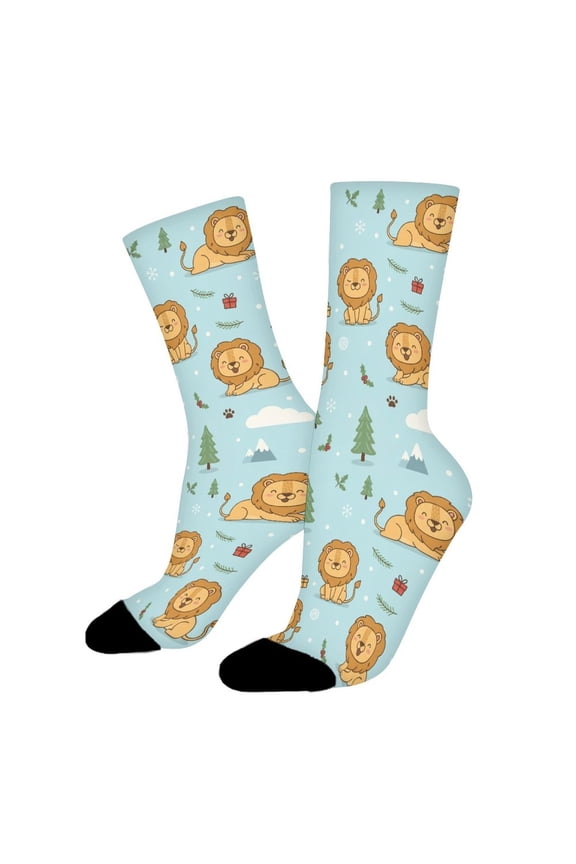 Lion Wild Portrait Funny Novelty Crew Socks for Women Men Sports