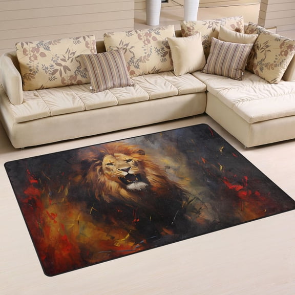 Lion Wind Fire Area Rug Washable Floor Carpet Mat 60 x 39 inch for Bedroom Living Room Kids Room Home Decor
