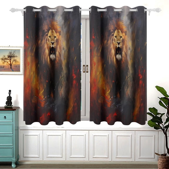 Lion Wind Fire Black Out Curtains Aesthetic for Bedroom Living Room Sliding Glass Doors Kitchen Windows 2 panels set