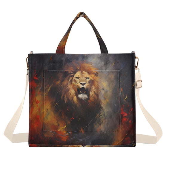 Lion Wind Fire Corduroy Tote Bag Handbag Large Messenger Bag Shoulder Crossbody Zipper Bag Purse
