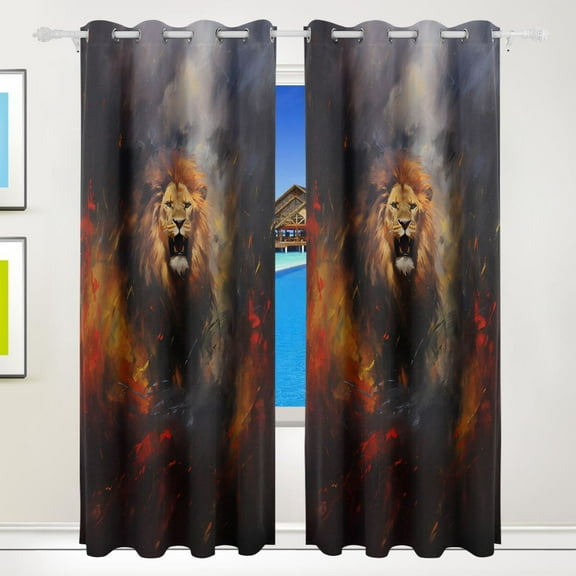 Lion Wind Fire Curtains Black Out 72 Inch Length Curtains for Sliding Glass Doors Bedroom Living Room 2 Pack