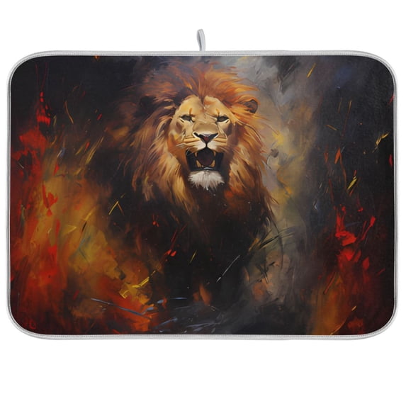 Lion Wind Fire Dish Drying Mat Dish Drainer Rack Mats Water Absorbent Non-Slip Easy Clean Heat Resistant for Kitchen Counter