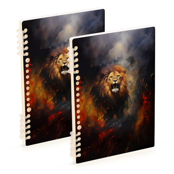 Lion Wind Fire Ring Binder Notebook Journey Note Diary College Ruled Spiral Notebook Study Loose Leaf Paper A5 60 Pages