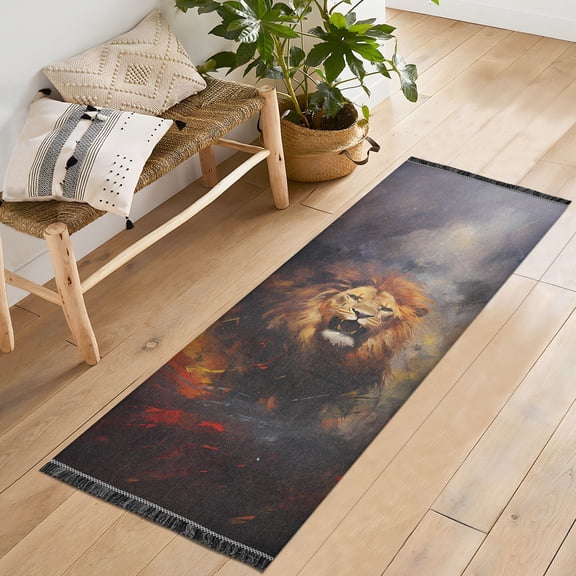 Lion Wind Fire Runner Rug Machine Washable Area Rugs Carpet Non Slip Entryway Mat for Bedroom Entryway Front Door