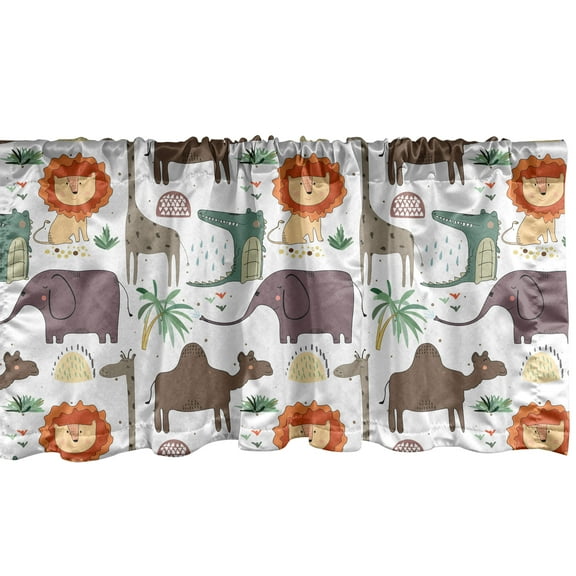 Ambesonne Lion Valance Pack of 2, Funny Wildlife Illustration, 54"X12", Multicolor