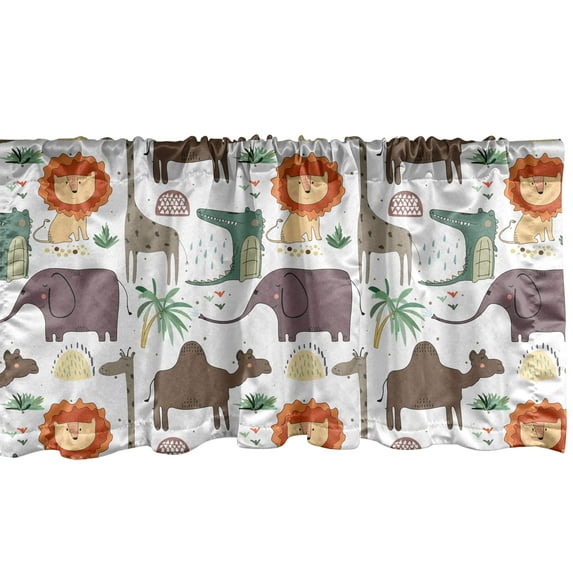 Ambesonne Lion Valance Pack of 2, Funny Wildlife Illustration, 54"X12", Multicolor