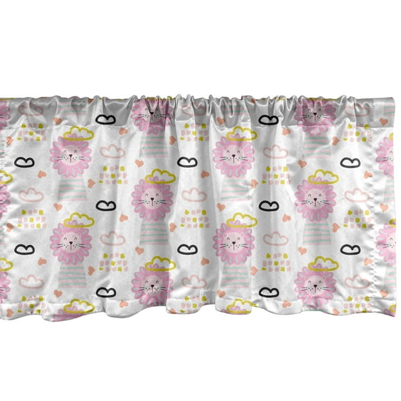 Ambesonne Lion Valance Pack of 2, Hand Drawn with Hearts Clouds, 54"X12", Multicolor