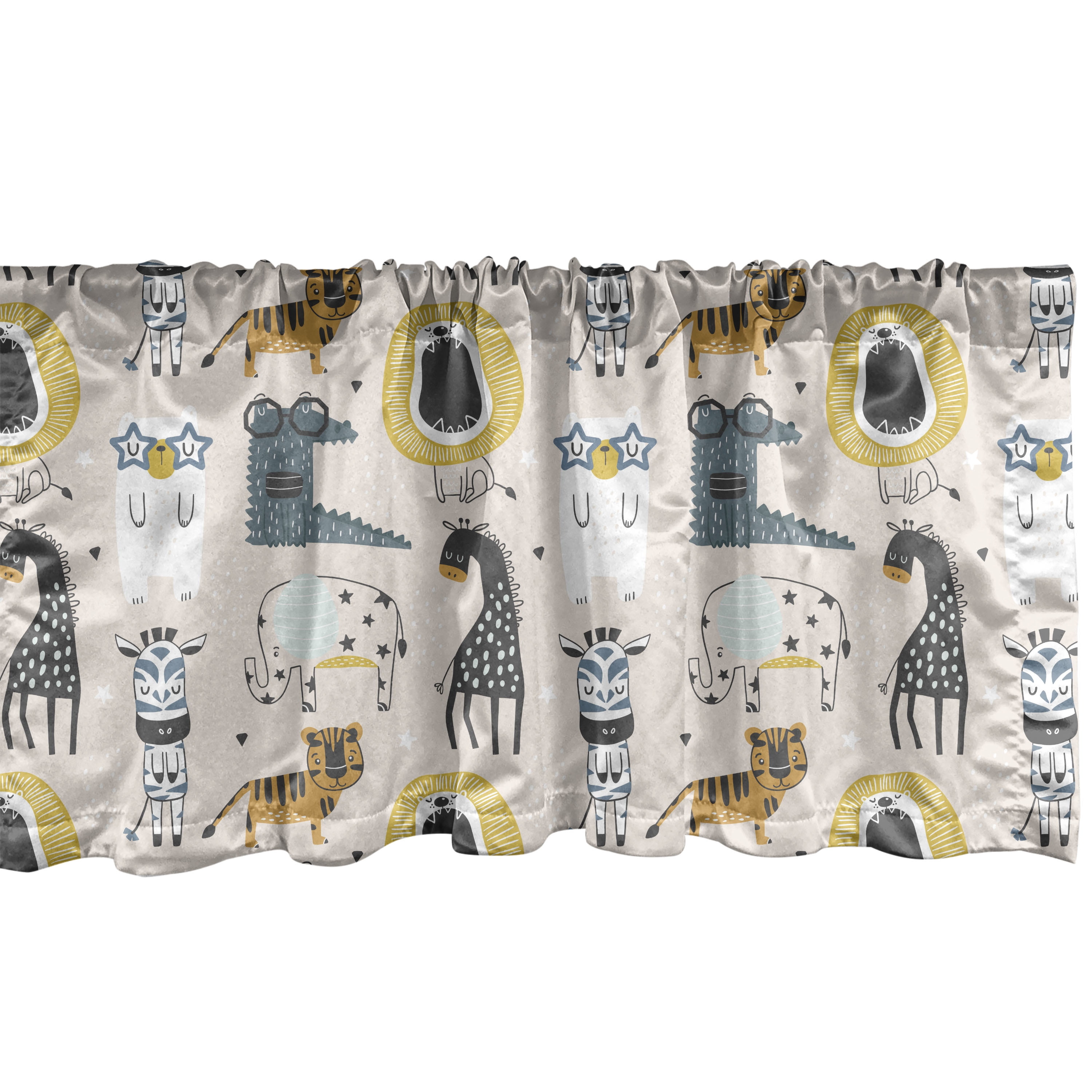 Lion Window Valance Pack of 2, Humurous Nerdy Animal Drawings a
