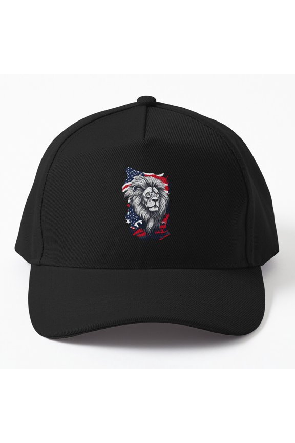 Lion With Flag Background Baseball Hat, Courage Animal Graphic Design, Classic Everyday Cap