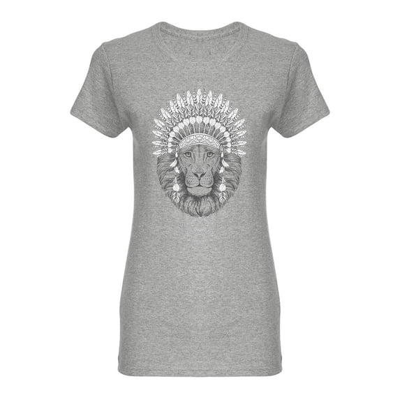 Lion With Indian Headdress Shaped T-Shirt Women -Image by Shutterstock, Female Medium