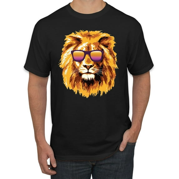 Lion With Sunglasses Animal Lover Men's Graphic T-Shirt, Black, Small