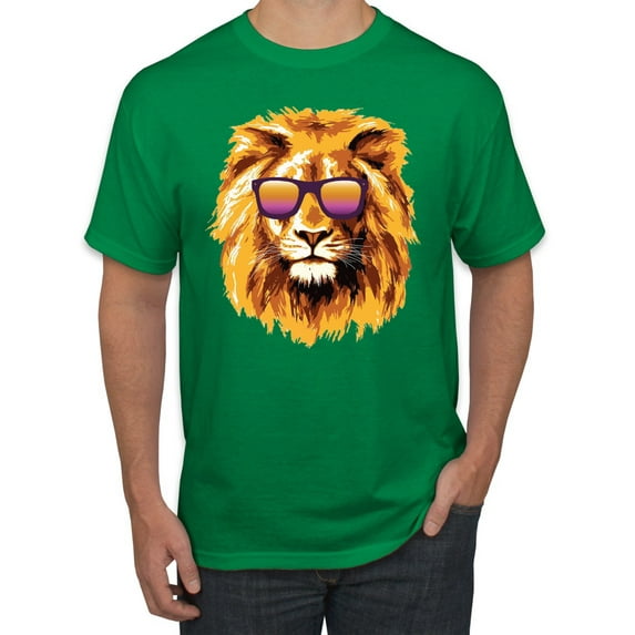 Lion With Sunglasses Animal Lover Men's Graphic T-Shirt, Kelly, Large