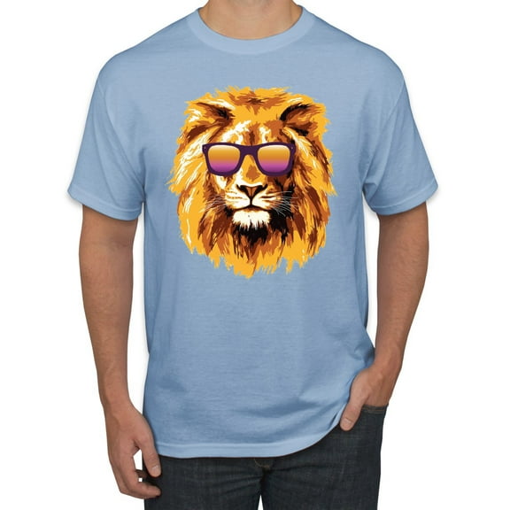 Lion With Sunglasses Animal Lover Men's Graphic T-Shirt, Light Blue, X-Large