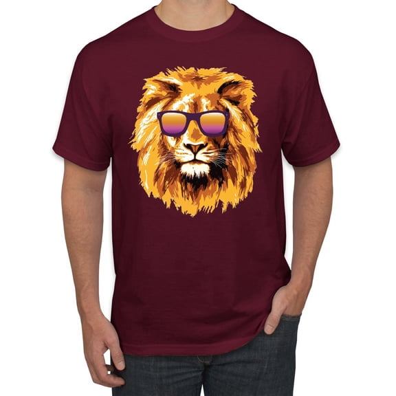Lion With Sunglasses Animal Lover Men's Graphic T-Shirt, Maroon, 5XL