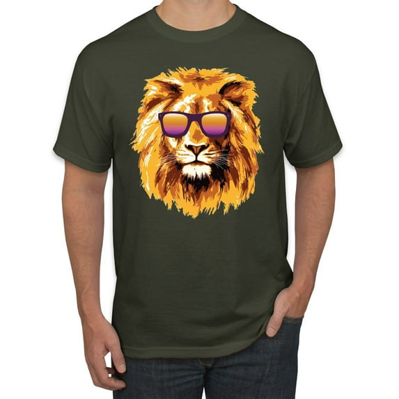 Lion With Sunglasses Animal Lover Men's Graphic T-Shirt, Military Green, Small