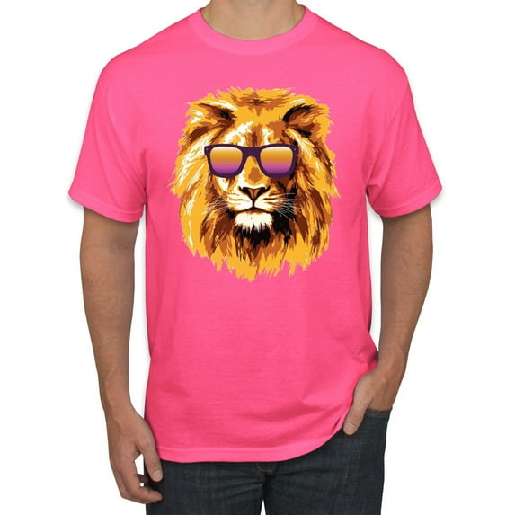 Lion With Sunglasses Animal Lover Men's Graphic T-Shirt, Neon Pink, Medium