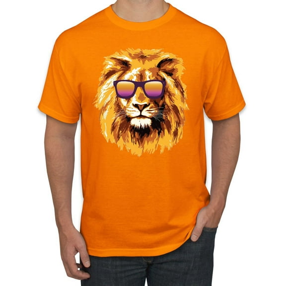 Lion With Sunglasses Animal Lover Men's Graphic T-Shirt, Orange, 2XL