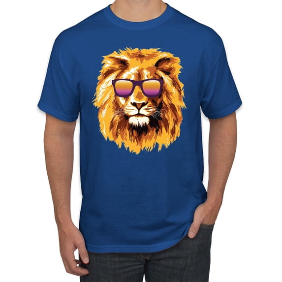 Lion With Sunglasses Animal Lover Men's Graphic T-Shirt, Royal, Small
