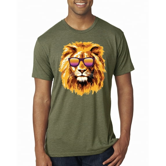 Lion With Sunglasses Animal Lover Mens Premium Tri Blend T-Shirt, Military Green, Small