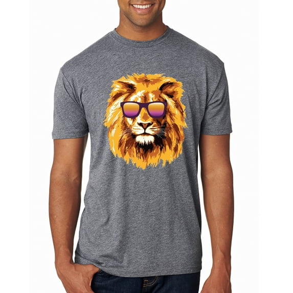 Lion With Sunglasses Animal Lover Mens Premium Tri Blend T-Shirt, Premium Heather, X-Large