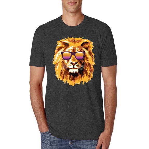 Lion With Sunglasses Animal Lover Mens Premium Tri Blend T-Shirt, Vintage Black, 2XL