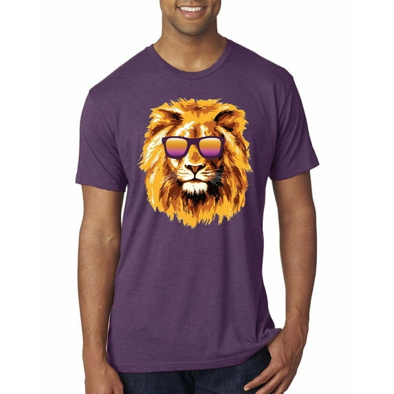 Lion With Sunglasses Animal Lover Mens Premium Tri Blend T-Shirt, Vintage Purple, Medium