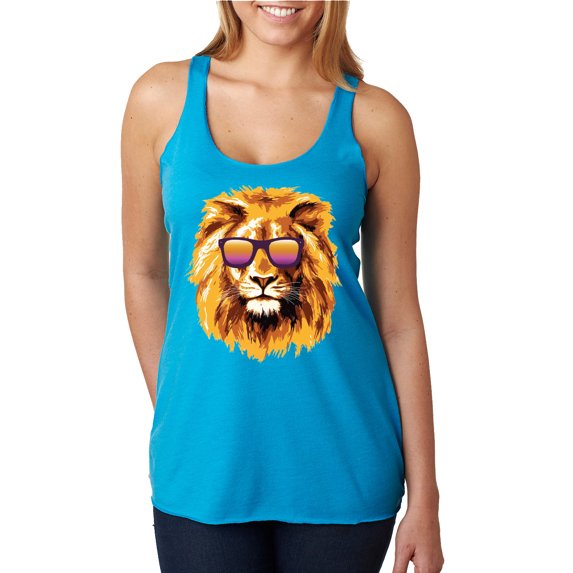 Lion With Sunglasses Animal Lover Tri-Blend Racerback Tank Top, Vintage Turquoise, Medium
