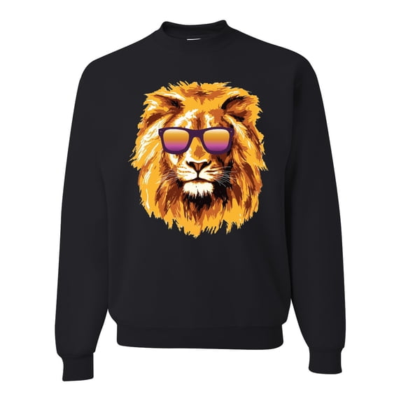 Lion With Sunglasses Animal Lover Unisex Crewneck Graphic Sweatshirt, Black, Small