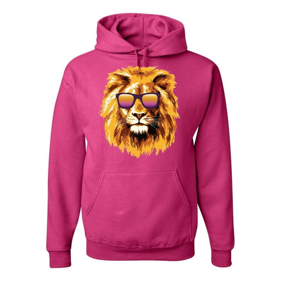 Lion With Sunglasses Animal Lover Unisex Graphic Hoodie Sweatshirt, Fuschia, Medium