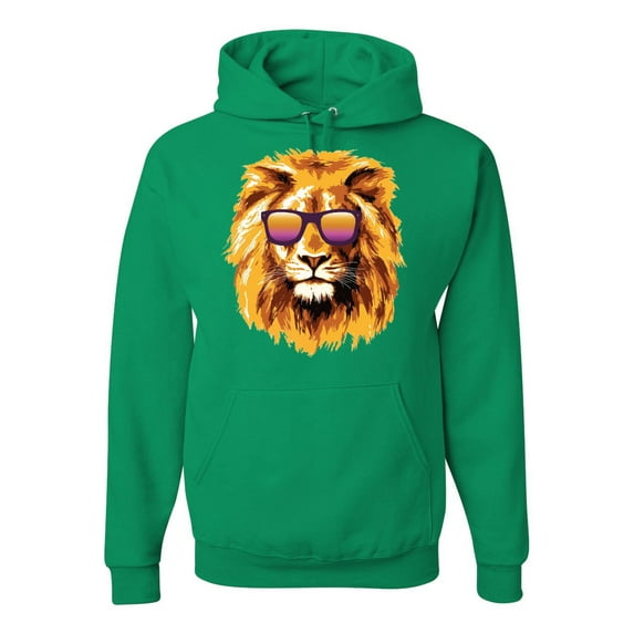 Lion With Sunglasses Animal Lover Unisex Graphic Hoodie Sweatshirt, Kelly, Small
