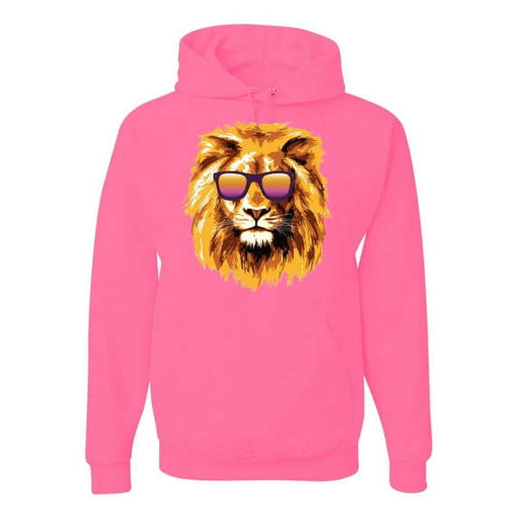 Lion With Sunglasses Animal Lover Unisex Graphic Hoodie Sweatshirt, Neon Pink, Small