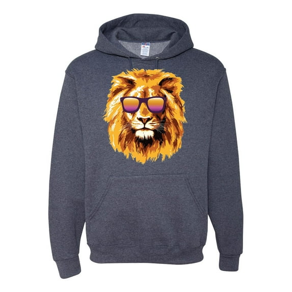 Lion With Sunglasses Animal Lover Unisex Graphic Hoodie Sweatshirt, Vintage Heather Navy, X-Large