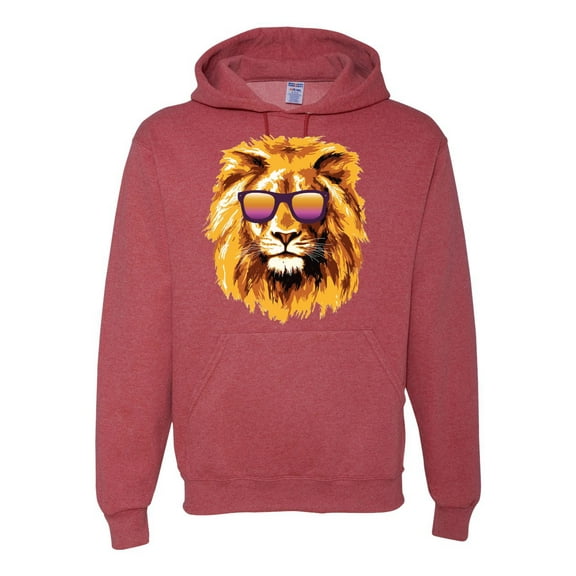Lion With Sunglasses Animal Lover Unisex Graphic Hoodie Sweatshirt, Vintage Heather Red, X-Large