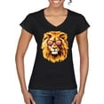 thumbnail image 1 of Lion With Sunglasses Animal Lover Women's Standard V-Neck Tee, Black, Small, 1 of 3