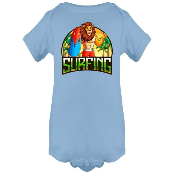 Lion With Surfboard On Beach Bodysuit Infant -Image by Shutterstock, 18 Months